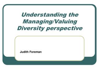 Understanding the Managing/Valuing Diversity perspective