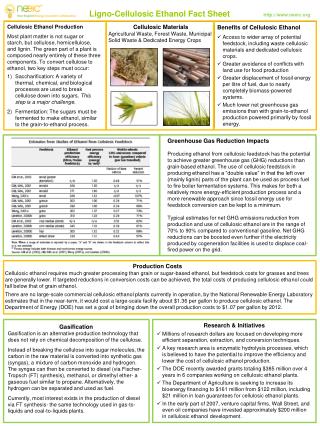 Ligno-Cellulosic Ethanol Fact Sheet