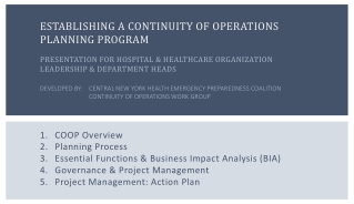 Establishing a Continuity of Operations Planning program