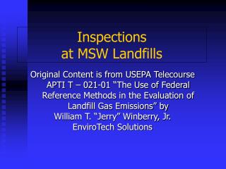 Inspections at MSW Landfills