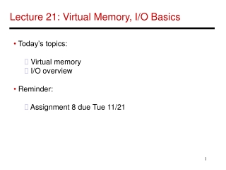 Lecture 21: Virtual Memory, I/O Basics