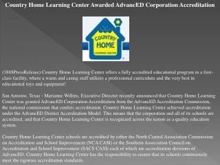 Country Home Learning Center Awarded AdvancED Corporation Ac