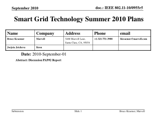 Smart Grid Technology Summer 2010 Plans