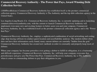 Commercial Recovery Authority - The Power that Pays