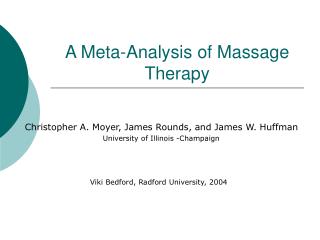 A Meta-Analysis of Massage Therapy