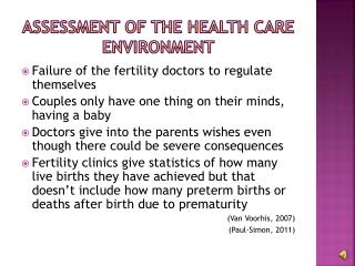 Assessment of the Health Care Environment