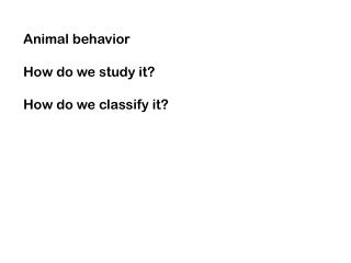 Animal behavior How do we study it? How do we classify it?