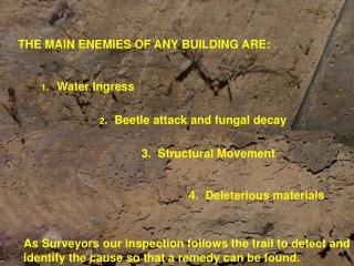 THE MAIN ENEMIES OF ANY BUILDING ARE: