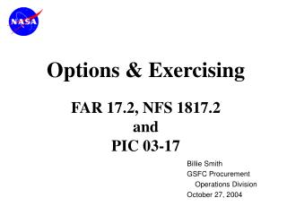 Billie Smith 	 GSFC Procurement 	 Operations Division 	 October 27, 2004