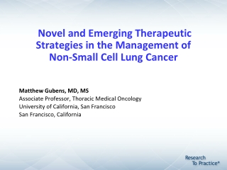 Novel and Emerging Therapeutic Strategies in the Management of Non-Small Cell Lung Cancer
