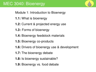 Module 1: Introduction to Bioenergy 1.1: What is bioenergy 1.2: Current & projected energy use
