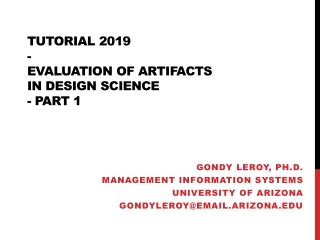 Tutorial 2019 - Evaluation of artifacts in Design science - PART 1