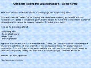 Crakmedia is going through a hiring boom - talents wanted