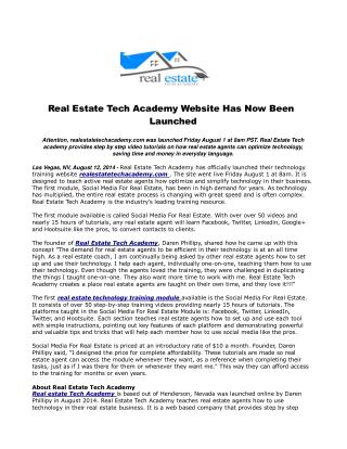 Real Estate Tech Academy Website Has Now Been Launched