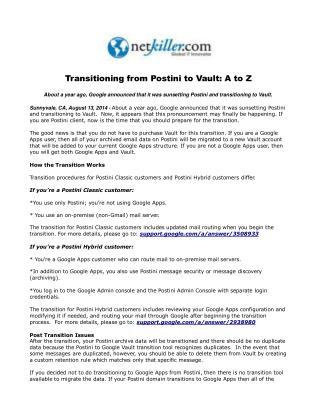 Transitioning from Postini to Vault: A to Z