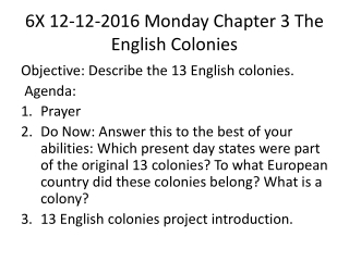 6X 12-12-2016 Monday Chapter 3 The English Colonies