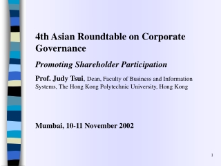 4th Asian Roundtable on Corporate Governance Promoting Shareholder Participation