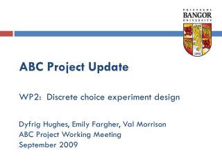 ABC Project Update WP2: Discrete choice experiment design Dyfrig Hughes, Emily Fargher, Val Morrison ABC Project Workin