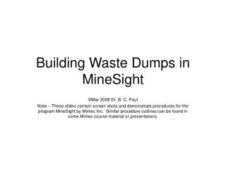Building Waste Dumps in MineSight