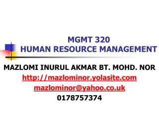MGMT 320 HUMAN RESOURCE MANAGEMENT