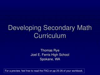 Developing Secondary Math Curriculum