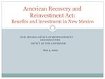American Recovery and Reinvestment Act: Benefits and Investment in New Mexico