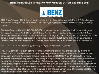 BENZ To Introduce Innovative New Products at AMB and IMTS