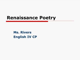 Renaissance Poetry