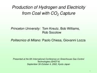 Production of Hydrogen and Electricity from Coal with CO 2 Capture