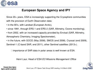 European Space Agency and IPY