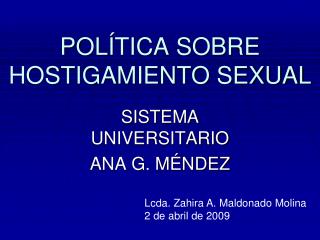 POLÍTICA SOBRE HOSTIGAMIENTO SEXUAL