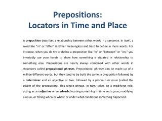Prepositions : Locators in Time and Place