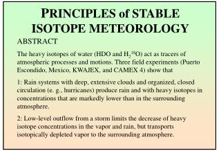 P RINCIPLES of STABLE ISOTOPE METEOROLOGY
