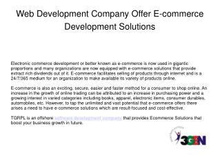 Web Development Company Offer E-commerce Development Solutio