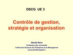 Contr le de gestion, strat gie et organisation