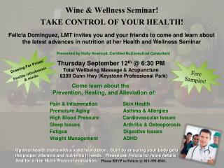 Come learn about the Prevention, Healing, and Alleviation of:
