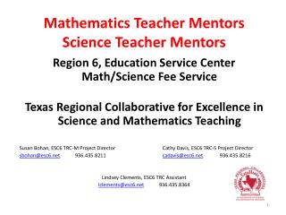 Mathematics Teacher Mentors Science Teacher Mentors