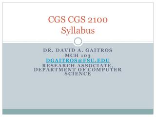 CGS CGS 2100 Syllabus