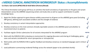 e MERGE CLINICAL ANNOTATION WORKGROUP: Status &amp; Accomplishments