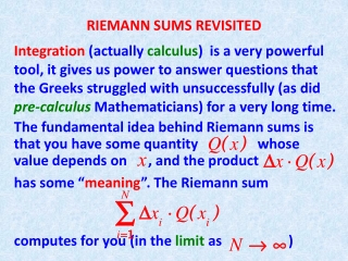 RIEMANN SUMS REVISITED