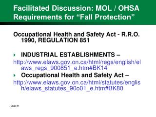 Facilitated Discussion: MOL / OHSA Requirements for “Fall Protection”