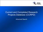 Current and Completed Research Projects Database CCRPD