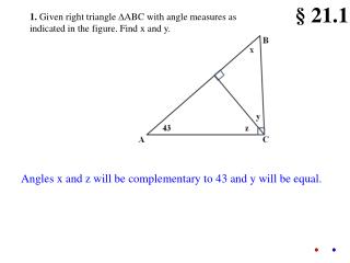 PPT - 1. Given right triangle ABC with angle measures as ...