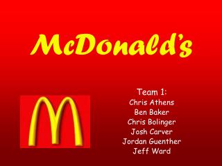 Team 1: Chris Athens Ben Baker Chris Bolinger Josh Carver Jordan Guenther Jeff Ward