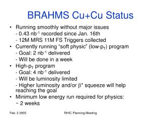 BRAHMS Cu+Cu Status
