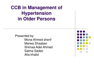 CCB in Management of Hypertension in Older Persons