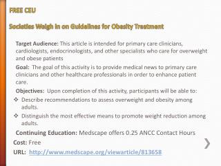 FREE CEU Societies Weigh in on Guidelines for Obesity Treatment