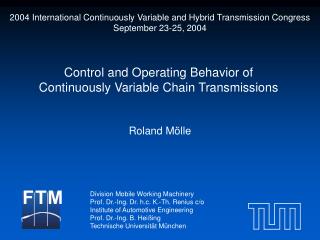 Control and Operating Behavior of Continuously Variable Chain Transmissions