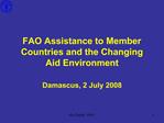 FAO Assistance to Member Countries and the Changing Aid Environment