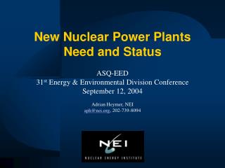 New Nuclear Power Plants Need and Status